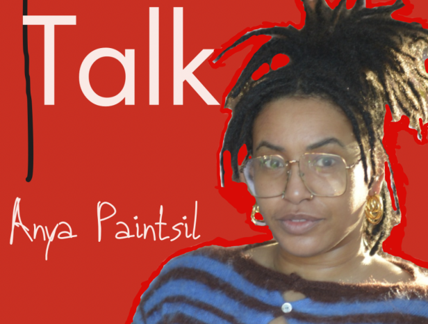portrait of artist Anya Paintsil with red background