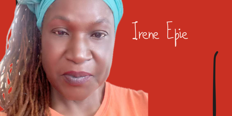 artist talk poster with portrait of Irene